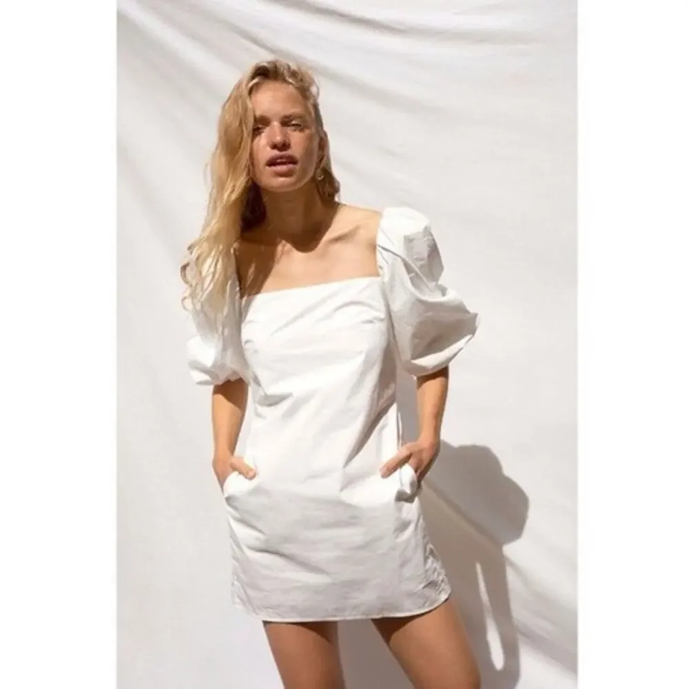 Free People Mare Mare Puff Sleeve White Square Neck Mini Dress - XS